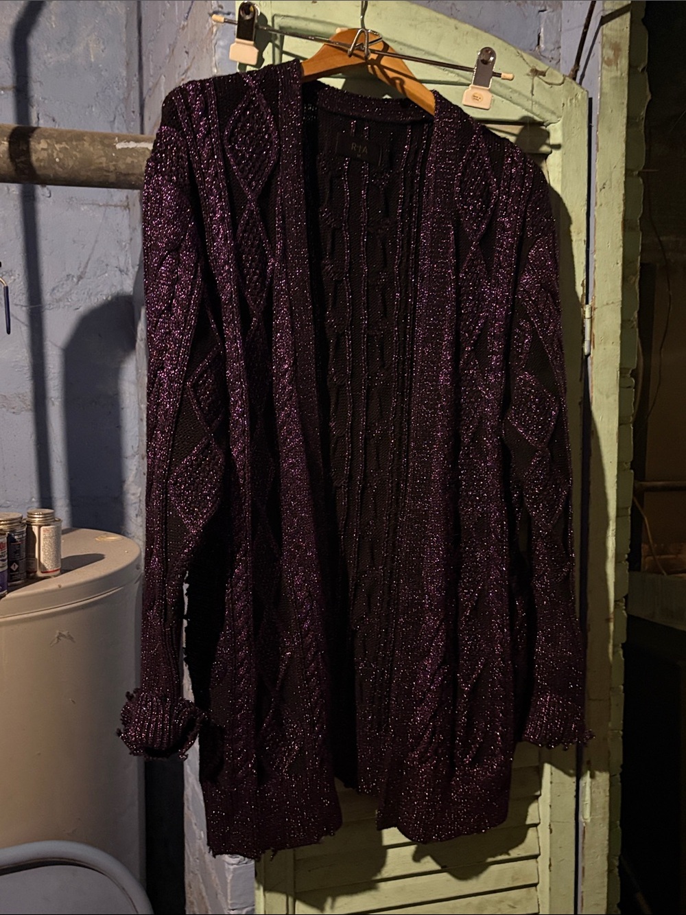 RtA Glittery Deep Purple Open-Front Cardigan